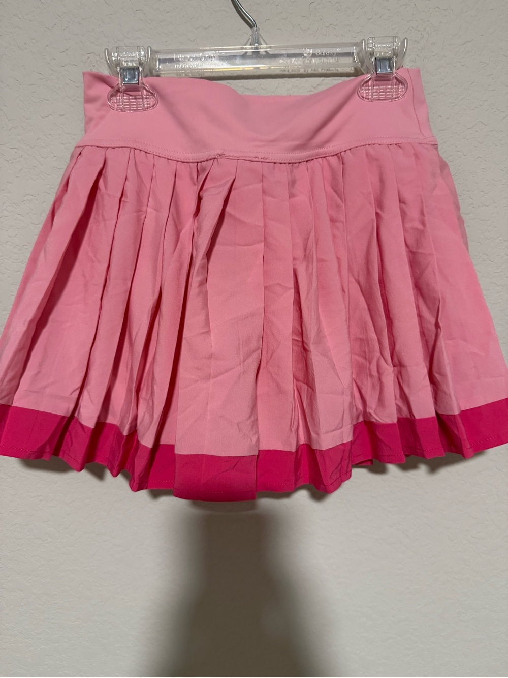 Pleated Pink Tennis Skort with Contrast Dark Pink Hem